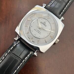 Rare Roamer Popular Silver Dial Watch Leather Strap 36mm